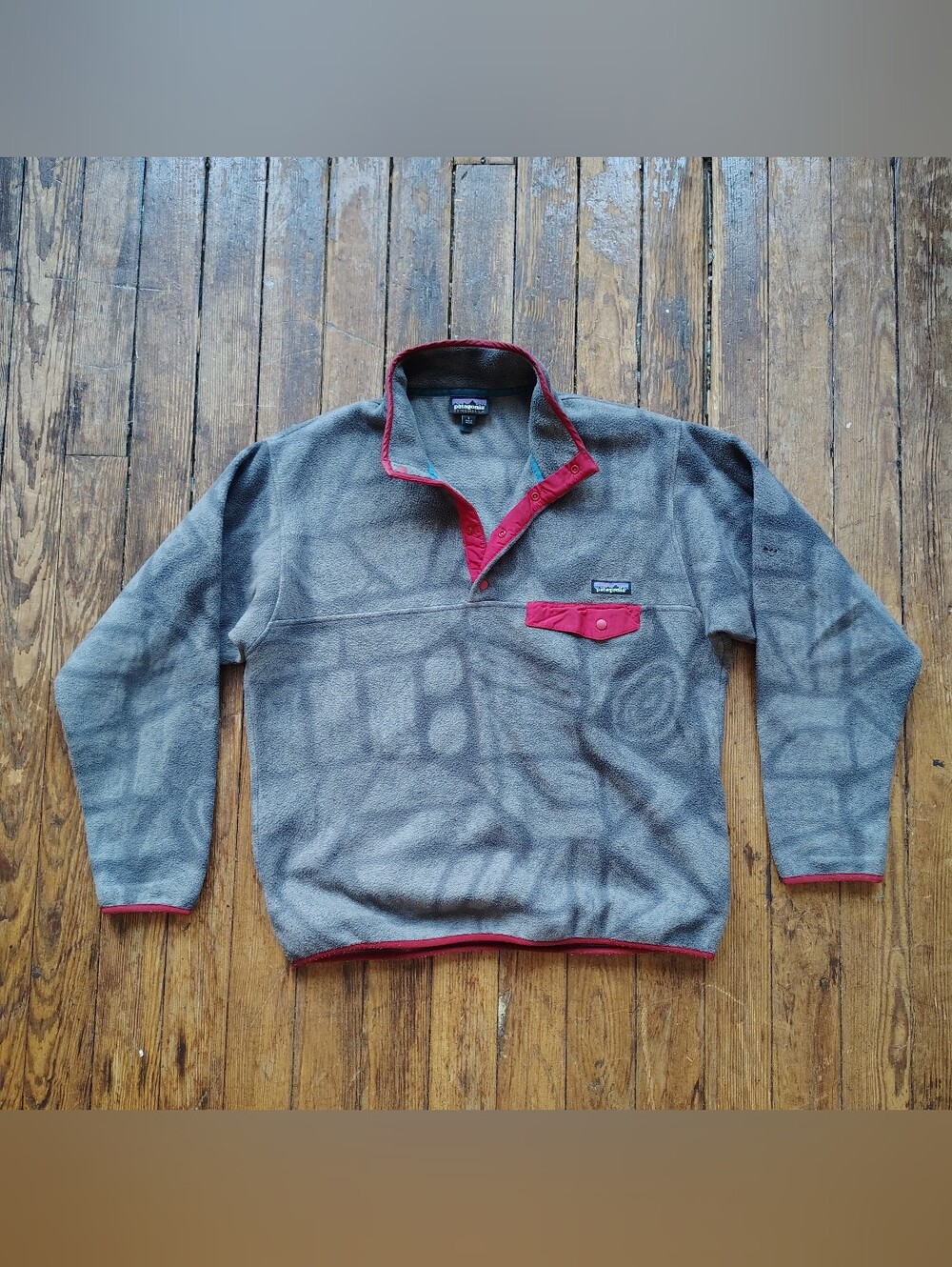 Patagonia Synchilla Snap-T Aztec Gray Red Pullover Vtg Fleece Jacket Sz Large